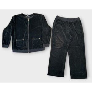 Antthony Originals Womens XL Black Velour Pant Set  Loungewear Athleisure Casual